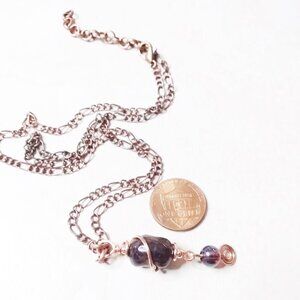 Rough Raw Copper Wire Wrapped Garnet Nugget - 20"+2 Copper Figaro Chain
